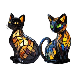 Animal Table Lamp Cat Statue Desk Lamp LED Night Lights Halloween Resin Decor - Picture 1 of 14