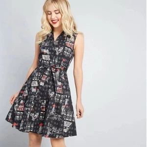ModCloth Community Brunch Shirt Dress Retro Style Black Red Cotton Plus Size 1X - Picture 1 of 12