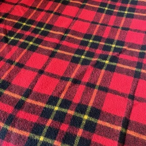 Faribo Wool Red Tartan Plaid Red Black Yellow Fringed No Tag Throw Blanket Vtg - Picture 1 of 5