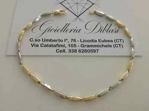 18K YELLOW WHITE GOLD BRACELET 2/3MM ROUNDED TUBE LINK 8.1 INCHES MADE IN ITALY - Picture 1 of 8