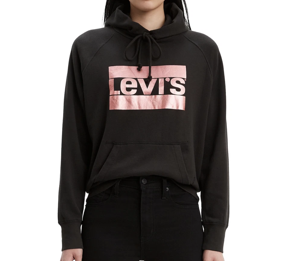 Levi's Women's Hoodie Sweatshirt Metallic Logo-print Black Size 1x