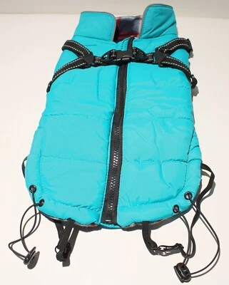 Dog Coat Jacket Clothes MEDIUM Fleece Lined Zip Up Reflective Harness 13" Length - Image 1 of 4
