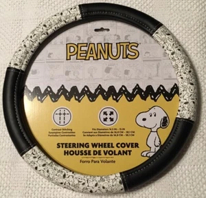 PEANUTS SNOOPY CHARACTERS COMIC DESIGN STEERING WHEEL COVER Black & White NEW - Picture 1 of 4