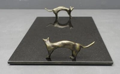 Michael Aram Black Granite Stone Serve Tray Bronze Cat Handles Charcuterie 15x10 - Image 1 of 4