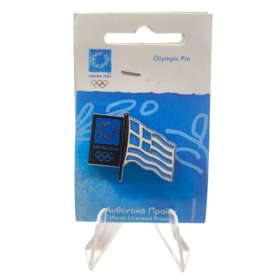VINTAGE ATHENS 2004 OLYMPIC GAMES PIN GREEK FLAG BRAND NEW SILVER LOGO AUTHENTIC - Image 1 of 3