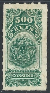 Brazil 1900 Revenue CONSUMO 500r Green VG/F Unused - Picture 1 of 2