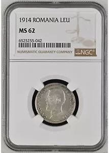 1914 Romania Leu NGC MS 62 - Picture 1 of 2