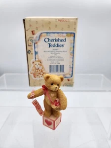 Cherished Teddies "Bear with Heart Dangling Blocks" 1996 Figurine 203084 & Box - Picture 1 of 9
