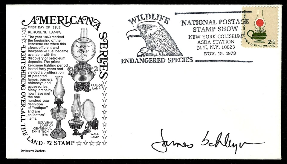 USA, SCOTT # 1611, ASDA ARISTOCRAT & JAMES SCHLEYER FDC COVER KEROSENE LAMP 1978 - Image 1 of 1