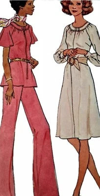 1970s Smock Dress Top Flares Round Gathered Yoke Sewing Pattern Simplicity 7148 - Image 1 of 3