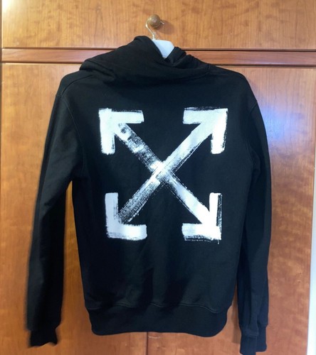 OFF WHITE Felpa con cappuccio freccia vernice nera BIANCA SPORCA taglia Large