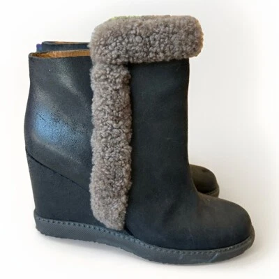 See By Chloe Leather Shearling Wedge Heel Boots 40 EU 9 US Luxury Designer Glam - Image 1 of 4