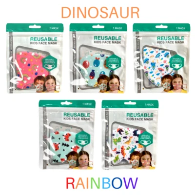 Kids washable Face Mask space dinosaur rainbow girls boys Reusable Breathable  - Image 1 of 4