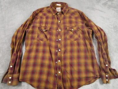 Fossil Shirt Mens Large Brown Plaid Pearl Snap Pockets Long Sleeve - Image 1 of 4