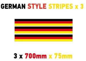 3 x German Stripes 700mm x 75mm For Porsche Le mans universal stickers GR01 - Picture 1 of 1