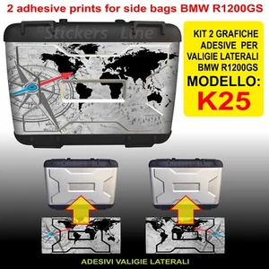2 adesivi valigie BMW R1200GS bussola planisfero K25 (globo nero) fino al 2012 - Foto 1 di 1