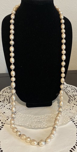 OFF WHITE Collana Vintage Finta Perla Annodata Extra Lunga 40"" Avorio Bianco Colore Crema