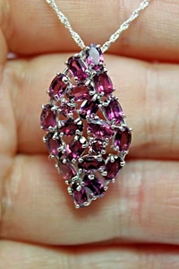 Silver Pendant Pink Rhodolite Genuine Natural Gems Solid Sterling With Chain - Picture 1 of 24