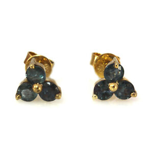 0.75 ctw Natural Alexandrite Solid 14k Yellow Gold 3 Stone Stud Earrings 6.5 MM