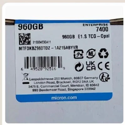 Micron 7400PRO 960GB E1. s Interface Enterprise Server Solid State Drive Brand - Image 1 of 2