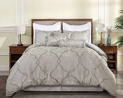 Chezmoi Collection Silver Gray Brown Floral Medallion Jacquard Comforter Set - Image 1 of 4