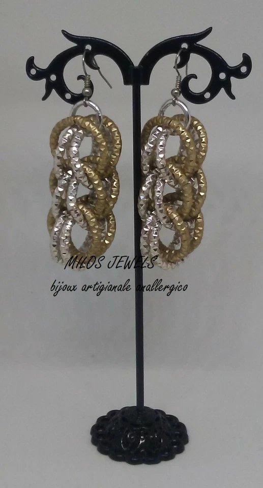 orecchini donna in alluminio color argento e beige - Immagine 1 di 1