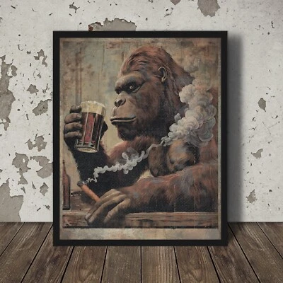 Arte de pared vintage de barra de cerveza BIGFOOT, póster de fumador SASQUATCH, decoración de cigarros crípticos Foto 1 de 4