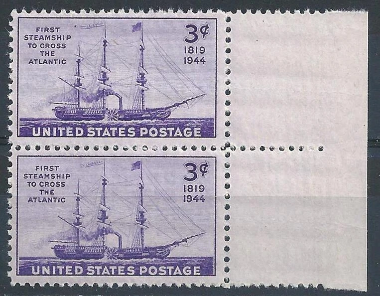 US 1944 Sc# 923 Steam Ship Savannah 125th anniv Cross Atlantic ocean pair MNH - Image 1 of 1