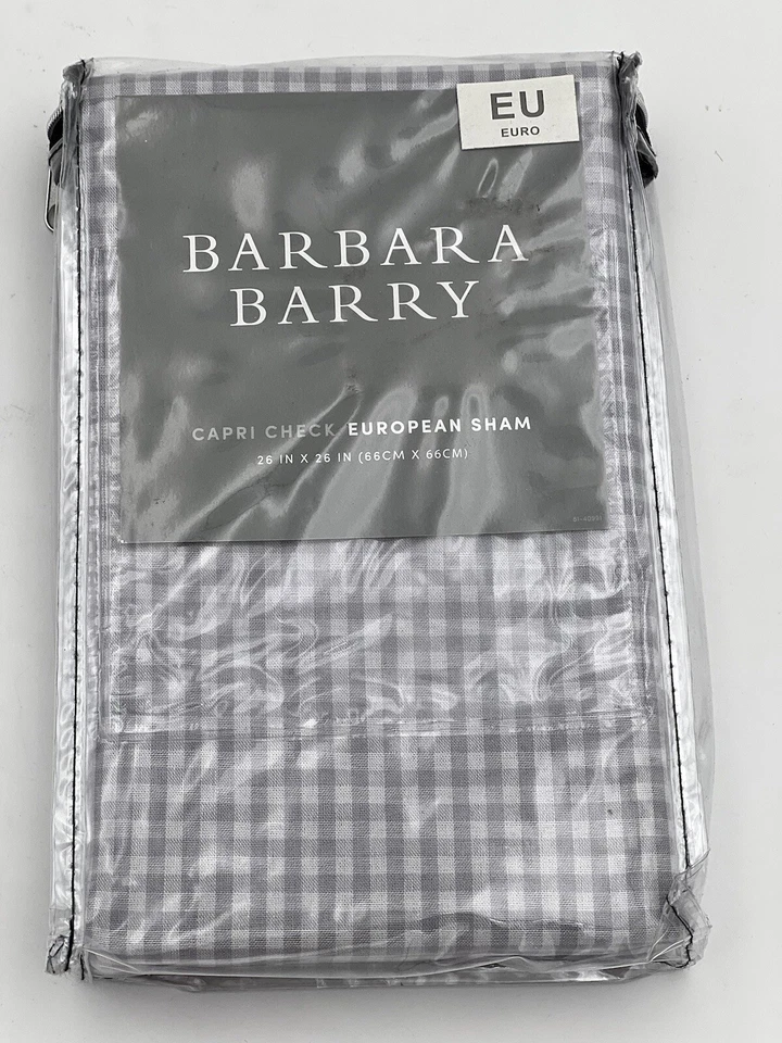 Nuevo Barbara Barry Capri Check European Sham 26 in X 26 en gris Foto 1 de 4