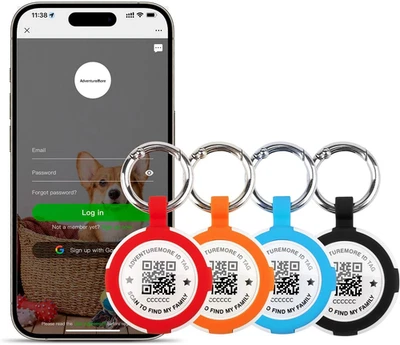 Paquete de 4 soportes para etiquetas con estuche inteligente de identificación de mascotas con código QR, impermeable, a prueba de polvo, anti-L Foto 1 de 4