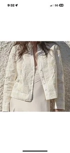 ZARA LINEN BLEND EMBROIDERED OVERSHIRT  Medium Dressy Casual Cream Floral - Picture 1 of 12