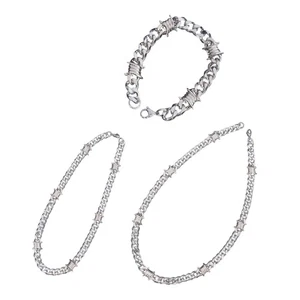 Hip Hop Inspired Stainless Steel Necklace Bracelet For Streetwear Enthusiasts - Picture 1 of 11