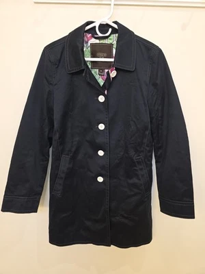 Chaqueta Abrigo Coach Negro Satén Firma Forro Floral Caminar Francés Mediana Foto 1 de 4