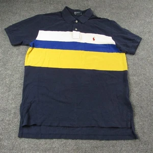 Polo Ralph Lauren camicia uomo grande blu navy giallo righe manica corta cotone - Foto 1 di 8