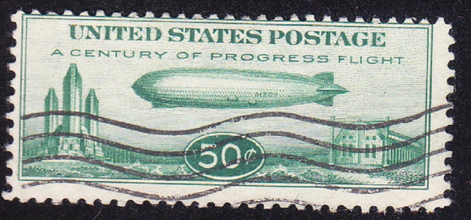 US Scott C18 old 50c "Baby Zepp" Zeppelin air mail stamp U/F CV $50 - Image 1 of 1