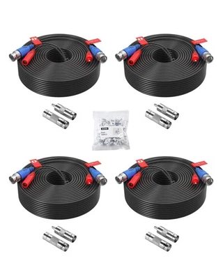 Pacote com 4 cabos de alimentação All-in-Video de 100 pés – BNC/RCA para DVR CCTV + 100 clipes - Imagem 1 de 4