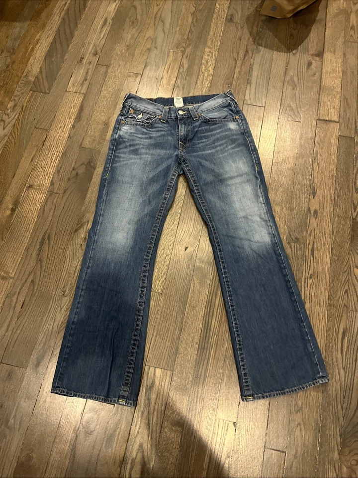 True Religion Jeans Women’s 30 Bootcut Medium Wash Yellow Stitching USA Made - Image 1 of 4