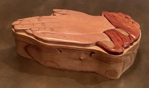 Praying Hands Carved Wood wooden Christian keepsake Puzzle Box Jewelry Rosary - Picture 1 of 7
