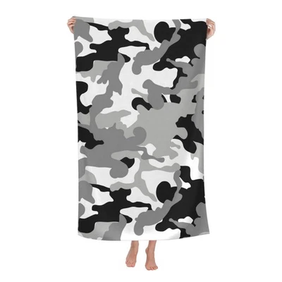 Toallas de playa camufladas negras y grises de gran tamaño suaves de alta absorción de secado rápido T... Foto 1 de 4