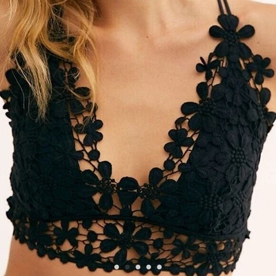 Intimately Free People Black Crochet Daisy Bralette Size M Festival Boho - Image 1 of 4