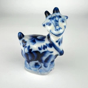 Statua capra ceramica blu GZHEL dipinta a mano souvenir da collezione - Foto 1 di 6