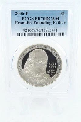 2006-P PCGS PR70DCAM Franklin-Founding Father Silver Commemorative Dollar Proof - Image 1 of 2