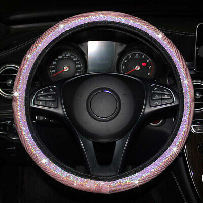 38CM Car Steering Wheel Diamond Cover Crystal Bling Pu Leather Non-Slip Pink • 6.10€