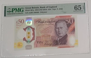 Great Britain 50 Pounds 2023 King Charles III SN# AJ03180466 PMG 65 EPQ Note - Picture 1 of 4