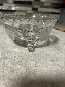 Condiment Crystal Bowl Saw Tooth Edge Footed, Design, Vintage - Picture 1 of 6