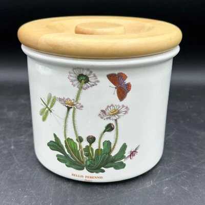 Tarro de almacenamiento Portmeirion Botanic Garden 5”x6,5” bote ancho tapa de madera margarita Foto 1 de 4