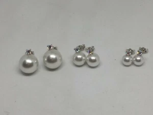 ORECCHINI ARGENTO PERLE E ZIRCONI MM 8 MM 10 MM 12 MM 14 RODIATI - Foto 1 di 6