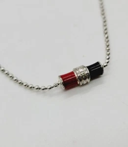 Tommy Hilfiger Silver Tone Logo Charm Necklace 16" Red Silver Blue - Picture 1 of 6