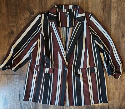 Chaqueta Blazer Alfani Mujer Plus 2XL Marrón Negro Rayas Cierre Botón Elástico Foto 1 de 4