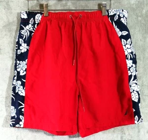 Pantalones Cortos de Natación Nautica Para Hombre Grandes L Rojo Azul Blanco Flores Malla Forrada Logo Playa - Imagen 1 de 9